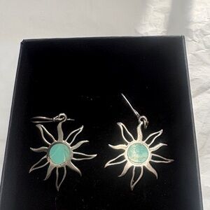 Turquoise Sunburst Silver Earrings marked 925